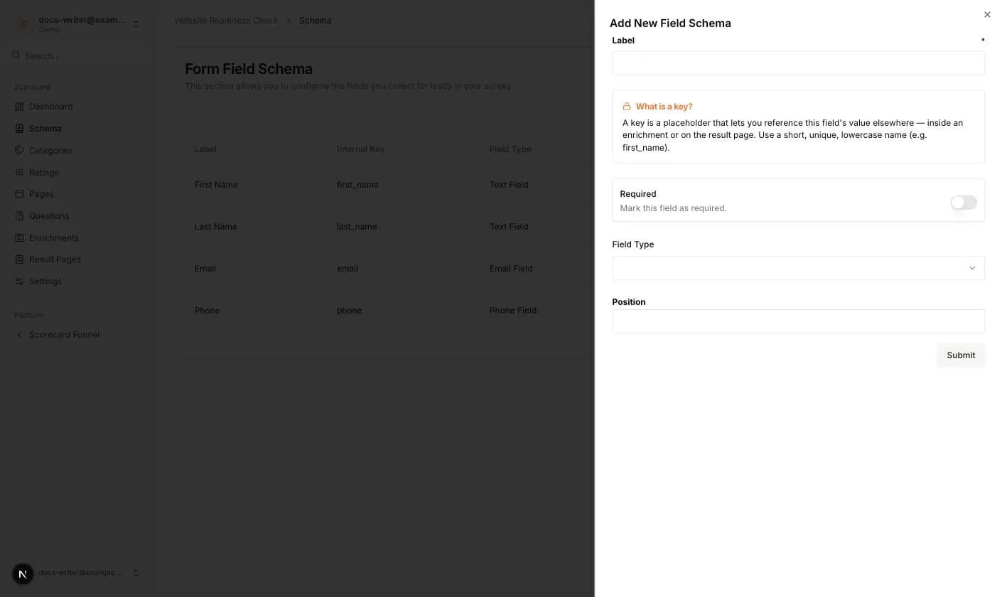 The Add New Field Schema panel