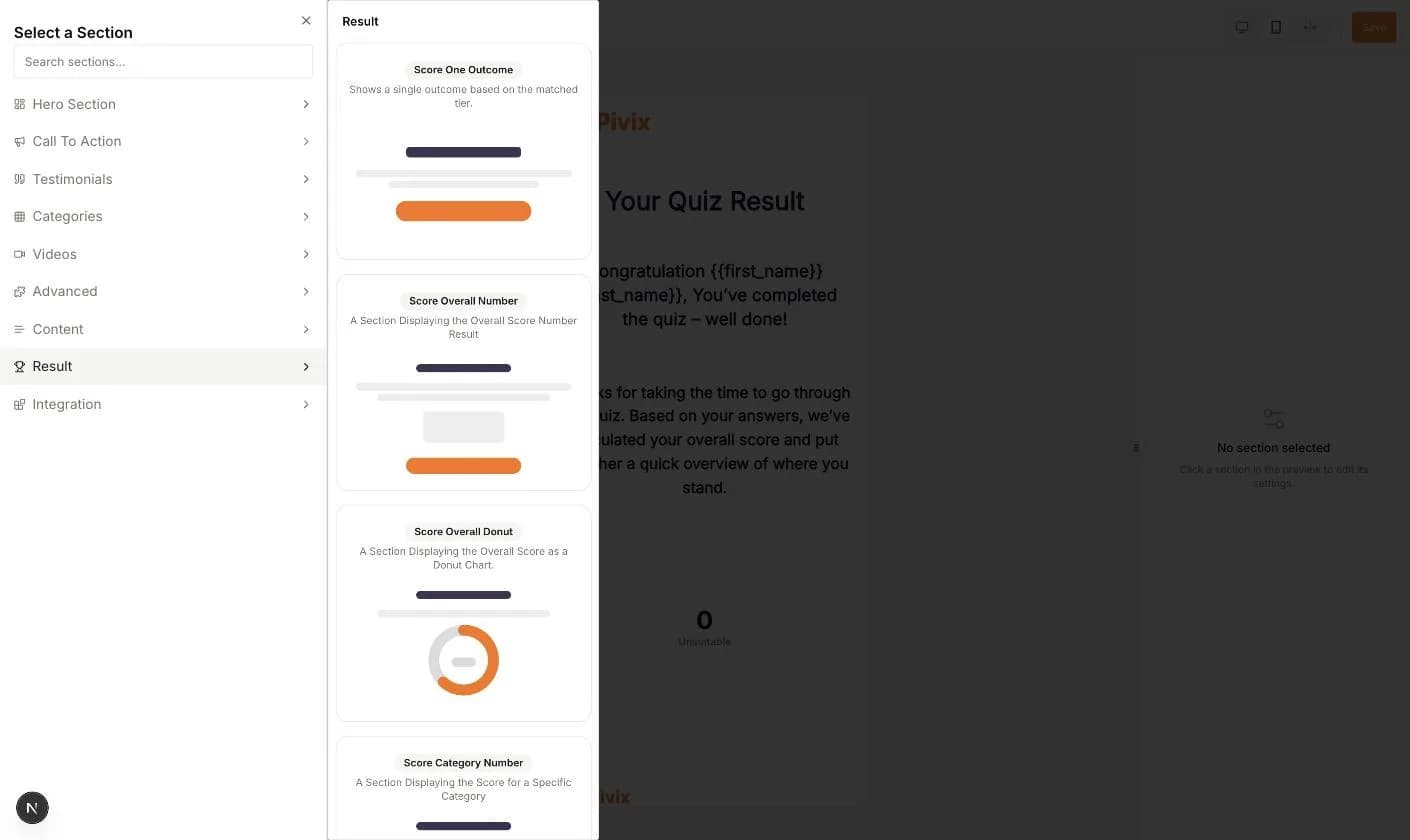 The Result section group in the picker