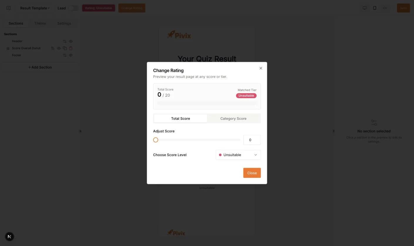 The Change Rating dialog