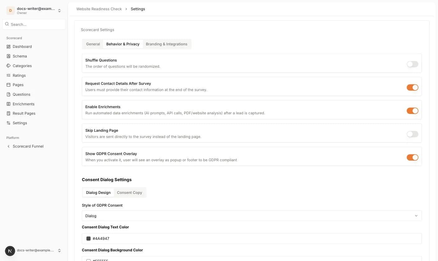 The Behavior and Privacy tab with the switches