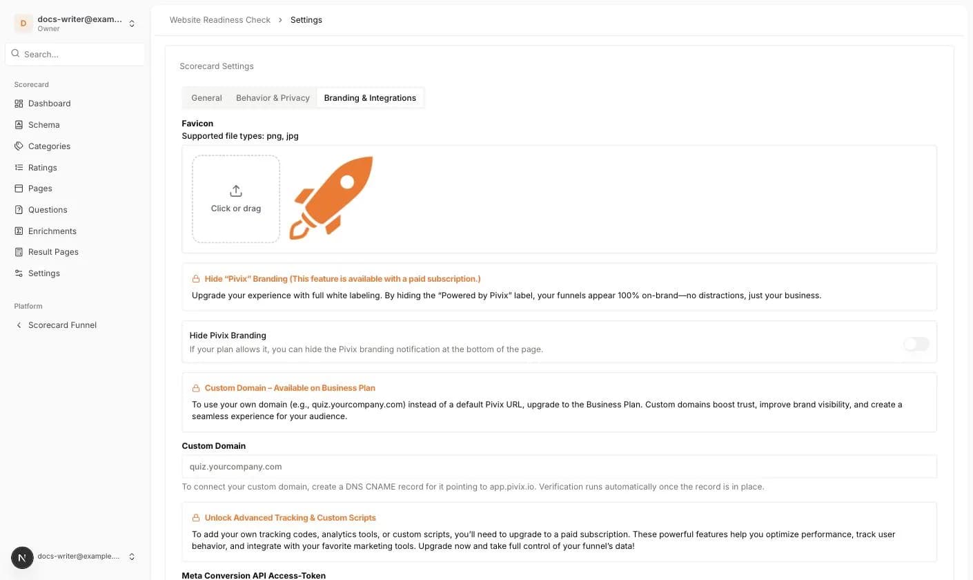 The Branding and Integrations tab