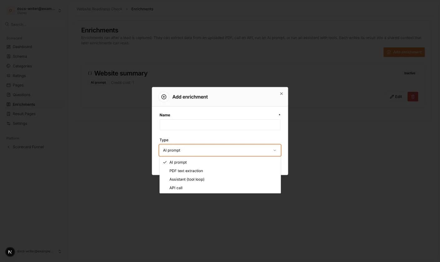 The Add enrichment dialog with the four types