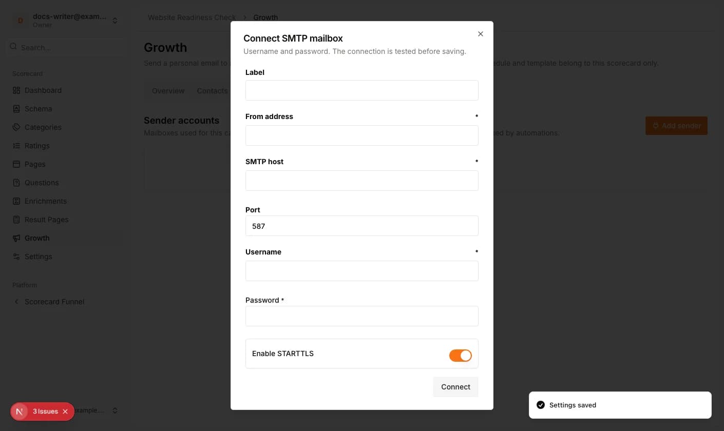 The SMTP mailbox form