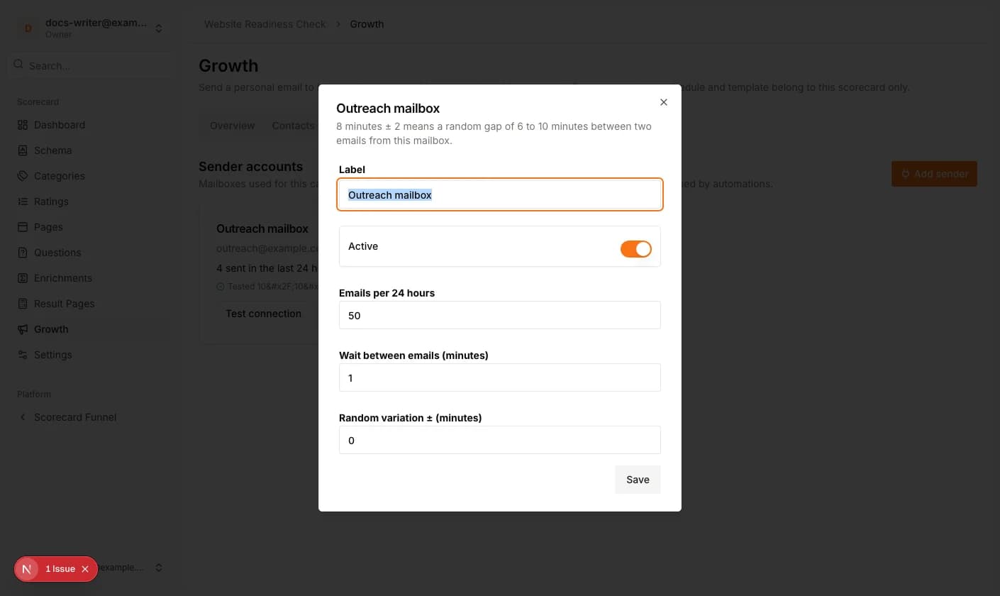 Editing the daily limit, wait time and variation of a sender
