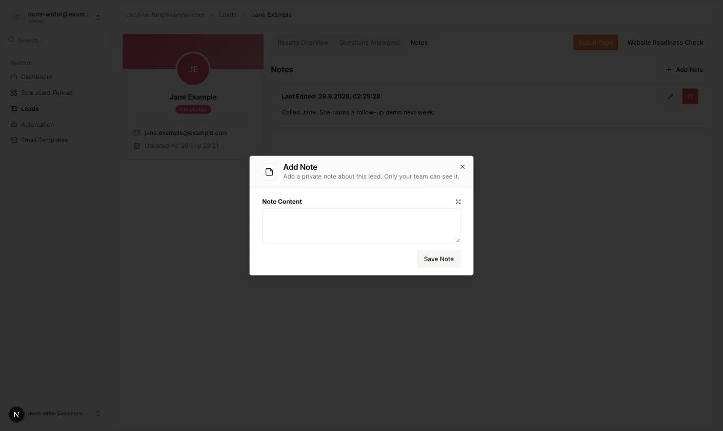 The Add Note dialog