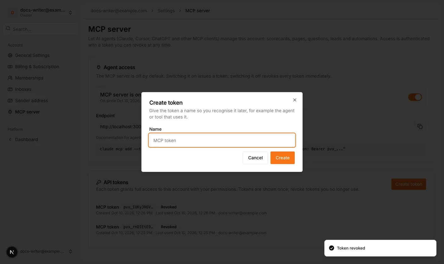 The Create token dialog