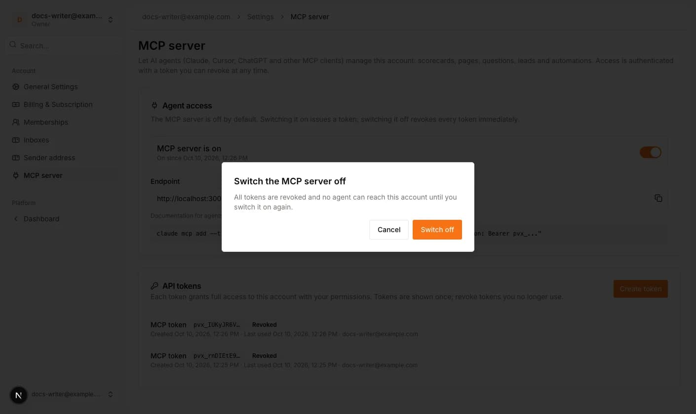 Confirming to switch the MCP server off