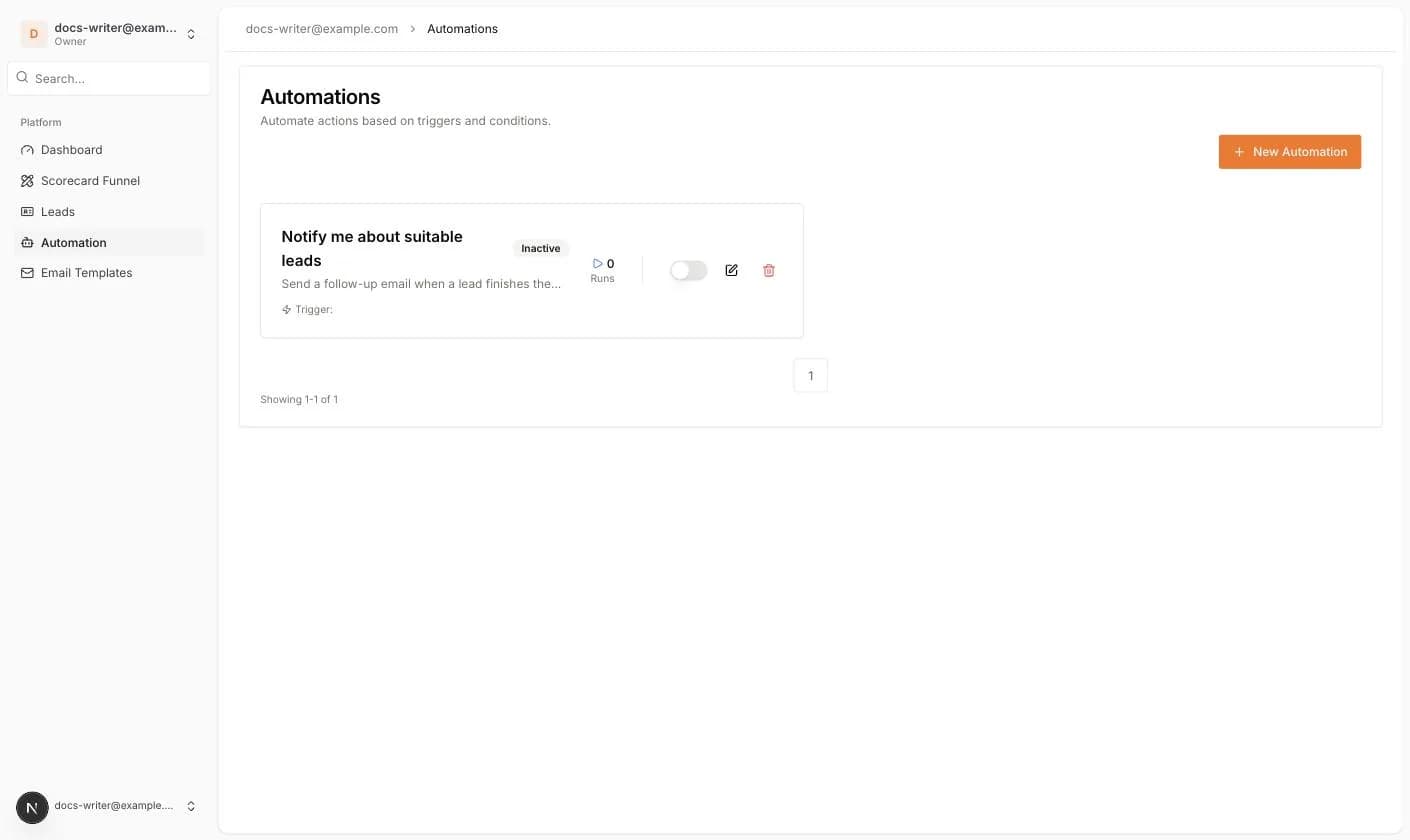 The Automations list with one inactive automation