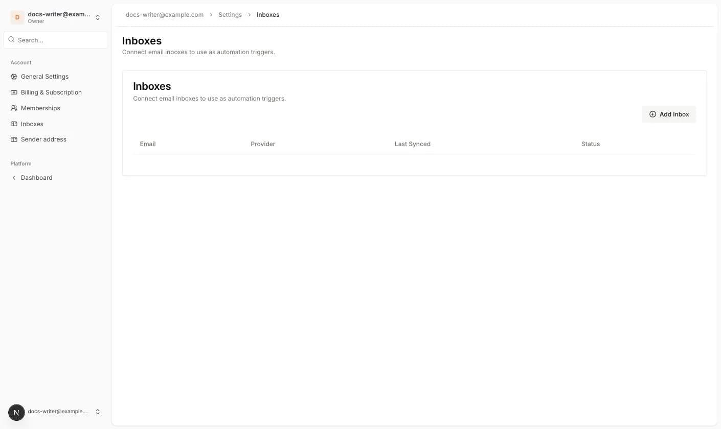 Die Seite Inboxes