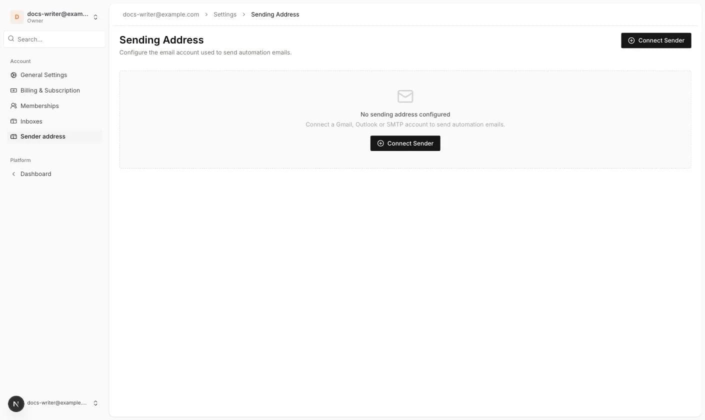 Die Seite Sending Address
